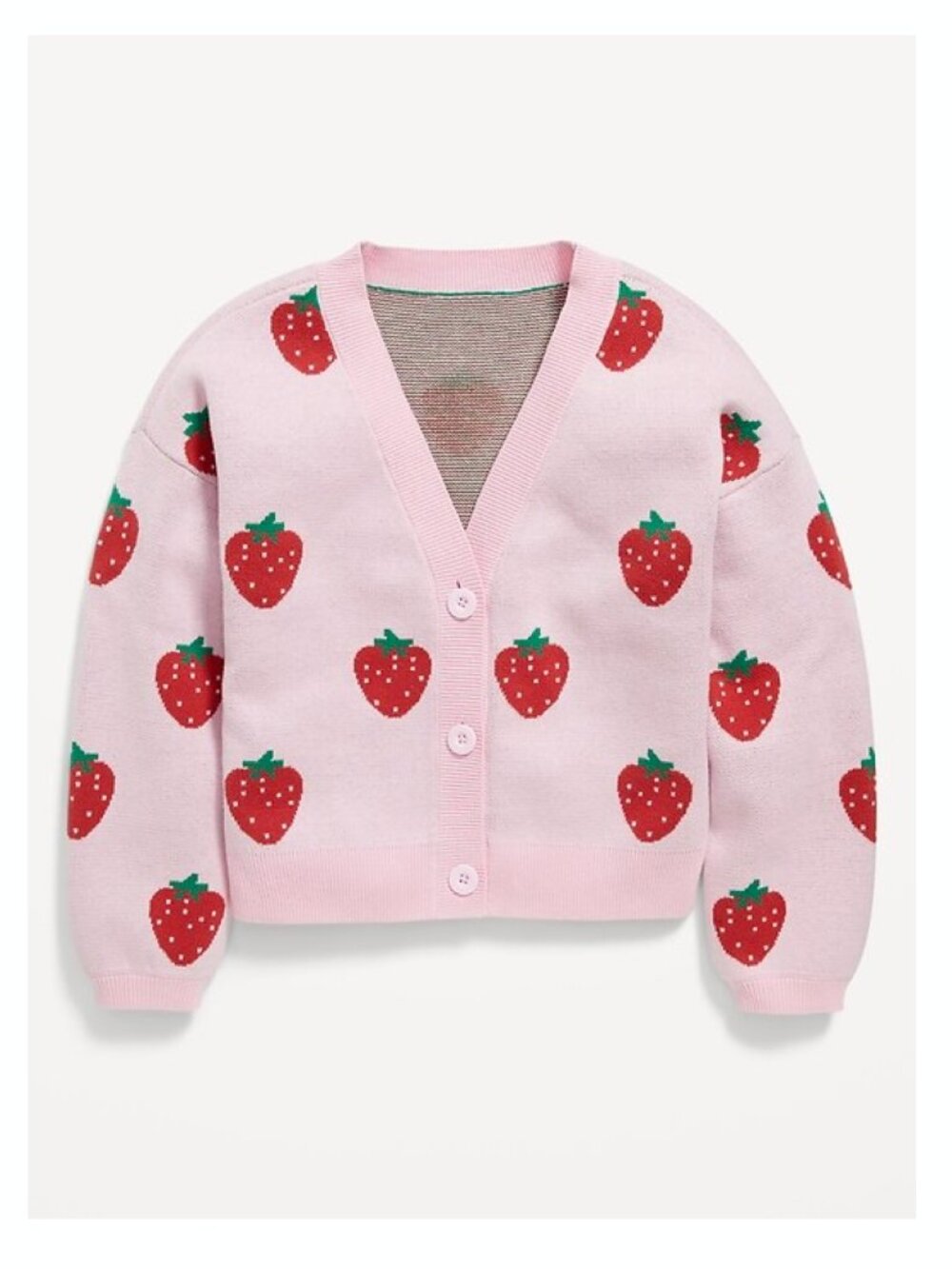 Old Navy Girls Printed Button-Front Strawberry Print Cardigan Sweater M